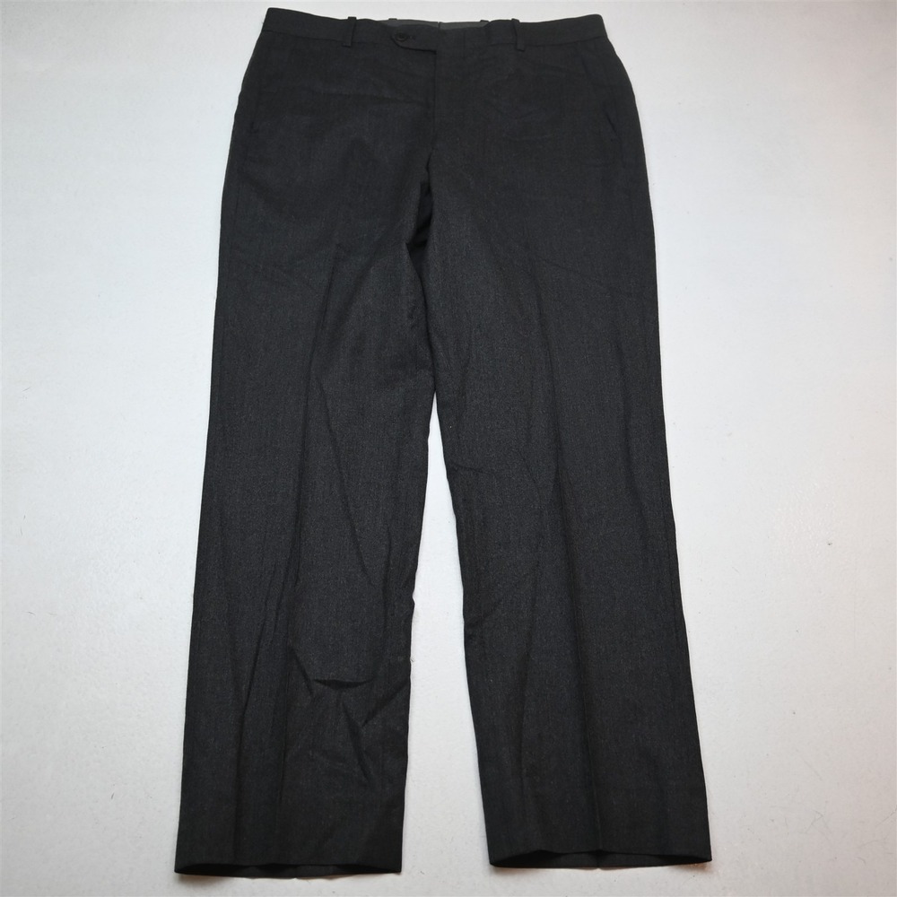 Corbin 34x30 Gray Flannel Wool Flat Front Classic Dress Mens Pants